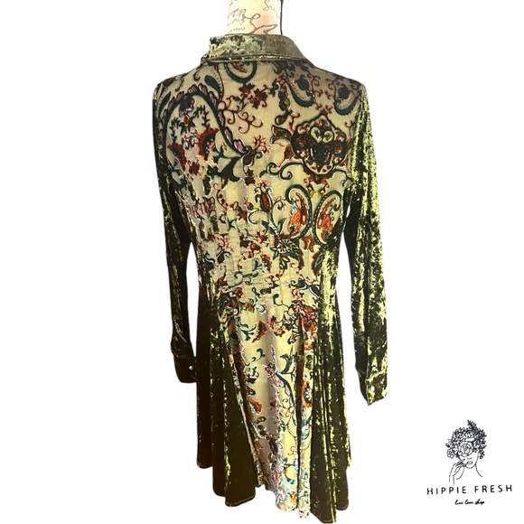 DOR DOR Couture Women’s Olive Green Lux Crushed Velvet Burn Out Dress/Tunic S - Picture 1 of 8